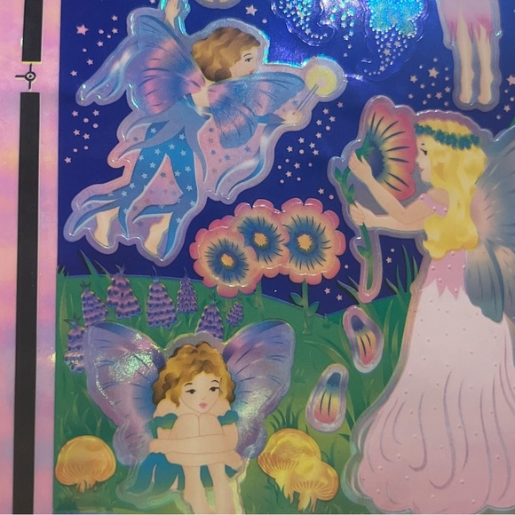 Sandylion Iridescent Shiny Fairy Sticker Sheet Night Sky Stars Pink Blue Flowers - Picture 9 of 16
